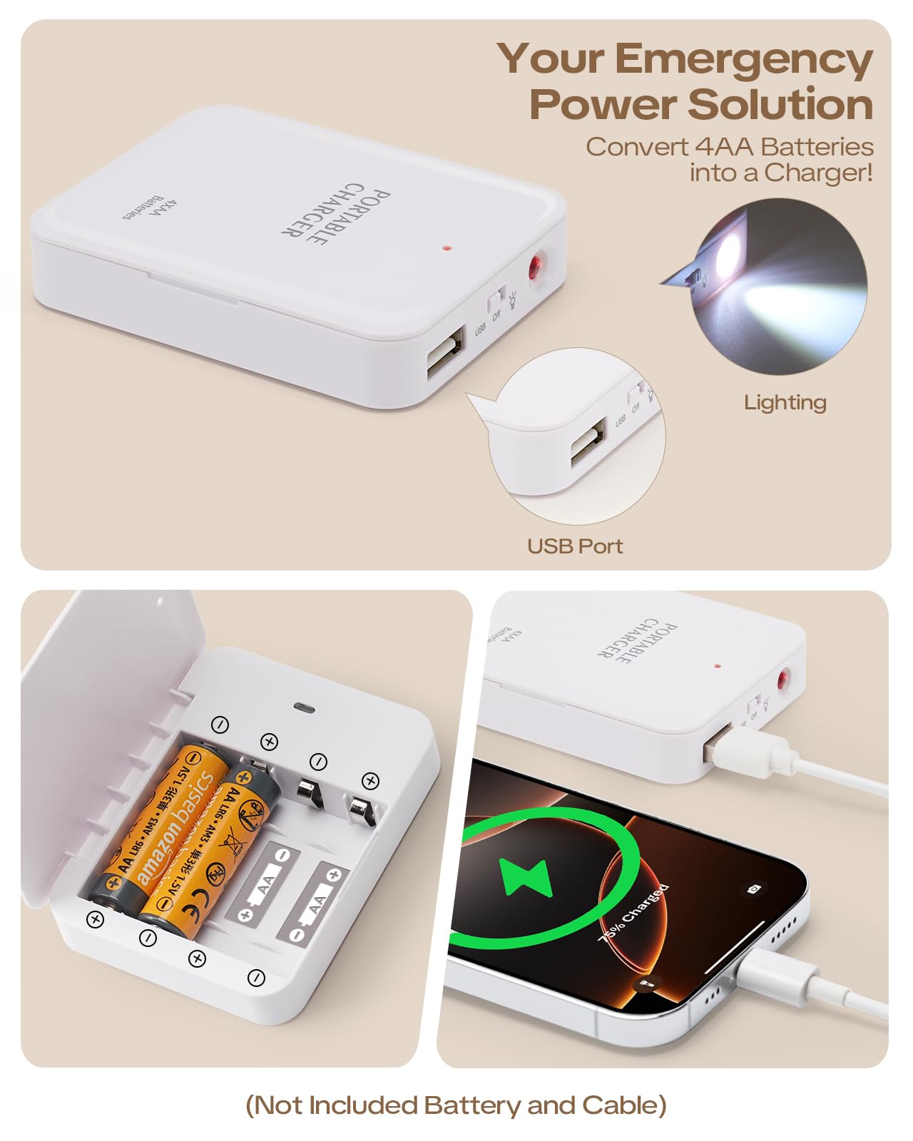 Custodia organizer per batterie con power bank di emergenza, converte 4 batterie AA in caricabatterie per telefono con tester BT-168 PRO per AA AAA C D 9 V CR2032 3 V, supporto sicuro per batterie