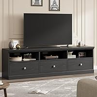 IDEALHOUSE 70 Inch Mid Century Modern TV Stand for 75" TVs, Black Entertainment Center with Drawers, Open Shelves & Cable Management