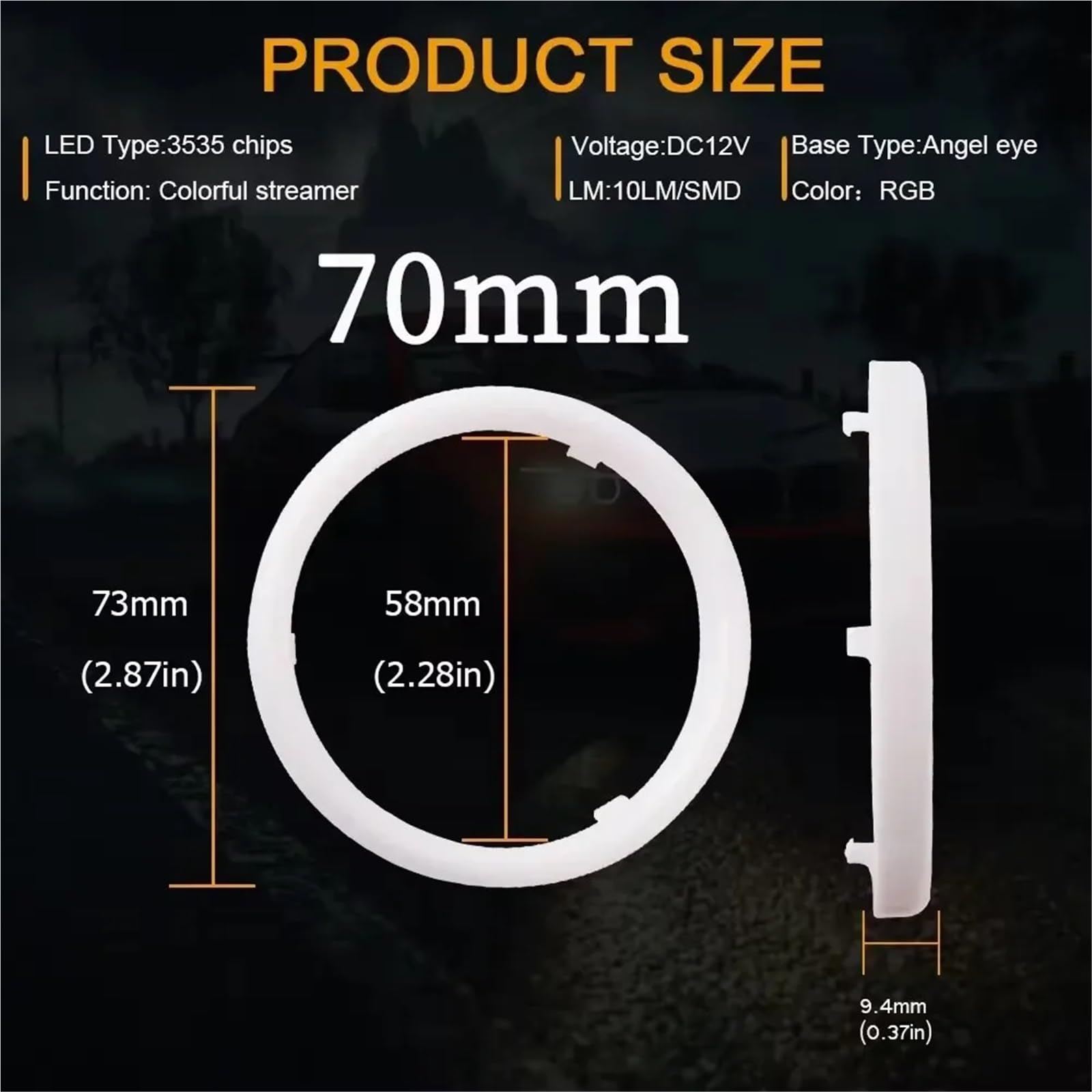 Lampa tylna zespolona 2szt. Led RGB 80mm 95mm 100mm 120mm DRL światła do jazdy dziennej auto okrągłe świecące oczy do samochodu(2PCS-Colorful 70mm)
