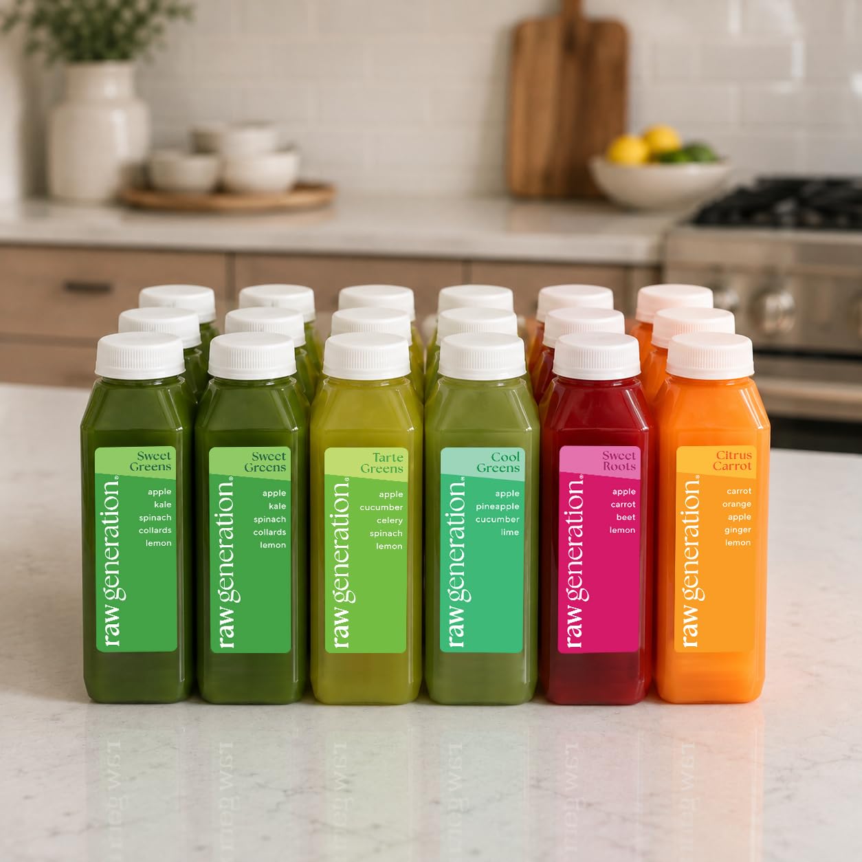 Raw Generation Suco à Base de Plantas Prensado a Frio, 18 garrafas
