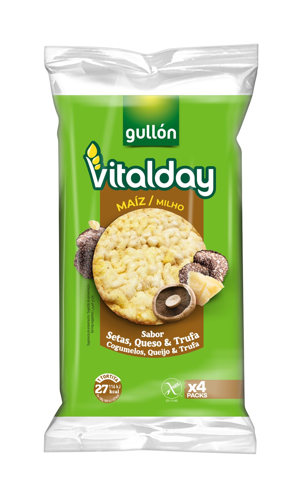 Tortitas Gullón Vitalday de máiz sabor Setas, Queso y Trufa Sin Gluten 103g