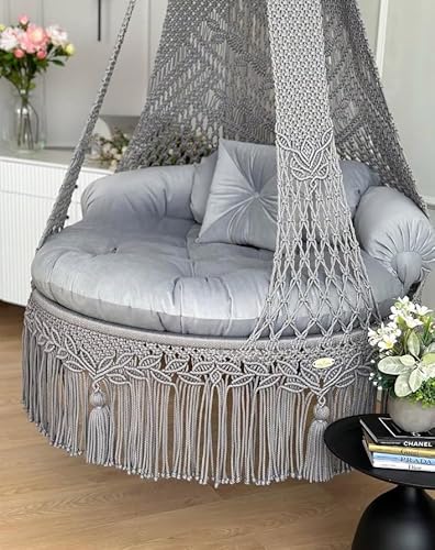 Silla colgante de macramé, hamaca bohemia acogedora para el hogar y el jardín - imagen 2