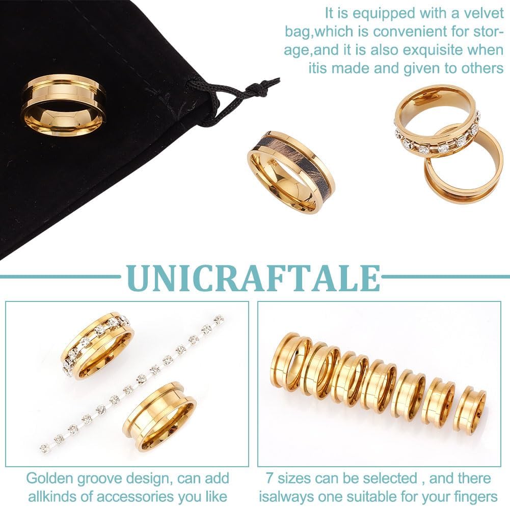 UNICRAFTALE Stainless Steel Blank Core Ring Settings Finger Ring Blanks for Inlay Comfort Grooved Finger Ring Round Empty Ring for Jewelry Making