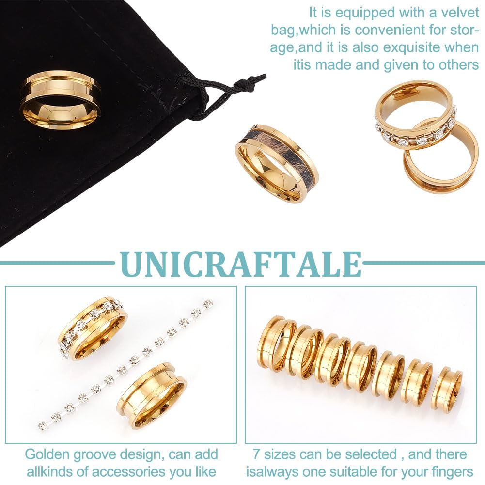 UNICRAFTALE 7 pz 7 Misure Anello in Acciaio Inossidabile con Tripla Scanalatura Vuota con Sacchetti di Velluto Set di Anelli per Dita Scanalati Anello Rotondo Vuoto per Intarsio Anello Gioielleria