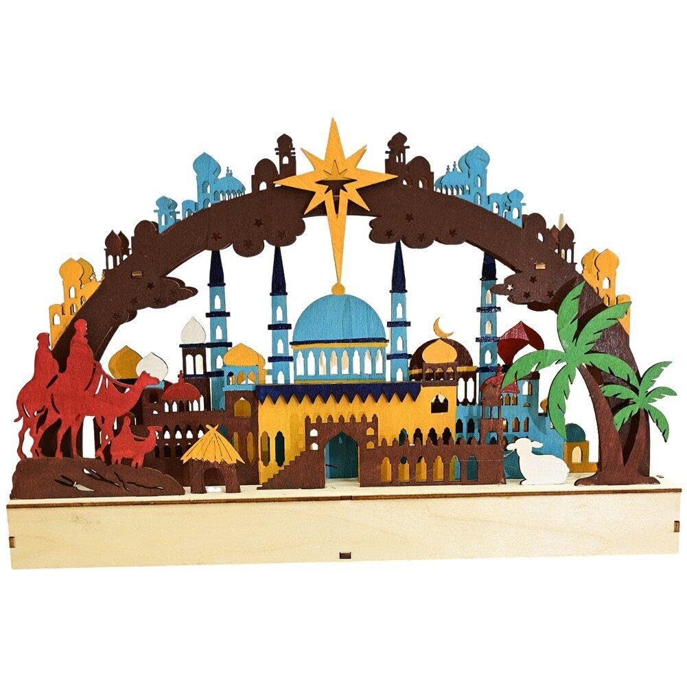 Ramadán decoración de mesa con luz led castillo Mubarak de madera calada