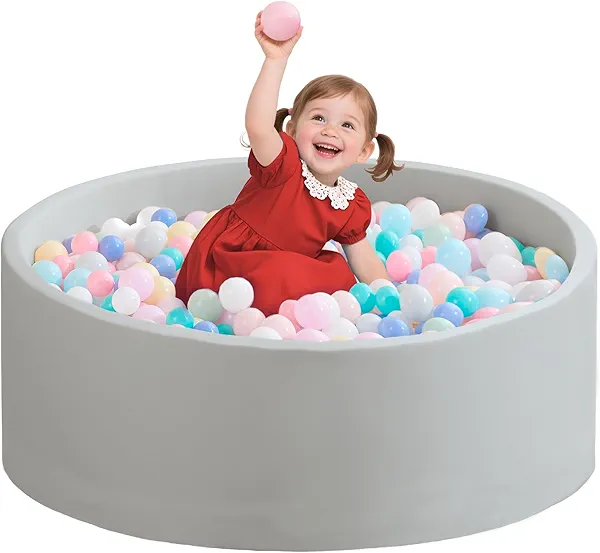 Zedachica Ball Pit for Toddlers 35.43''x11.81 Baby Ball Pits Soft Memory Foam Ball Pit Round Kids Ball Pit Indoor Game Kids Play Ball Pool Ideal Gift for Girls and Boys (Grey, NO Balls)