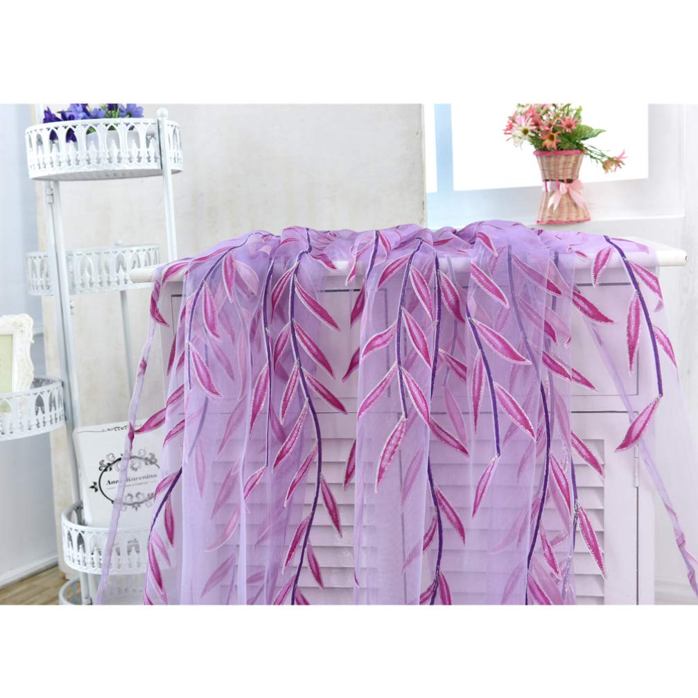 WINOMO Salix Foglia Modello Della Finestra Salice Pannelli Della Finestra Tende Tende Pura Voile Tulle per Soggiorno Camera Da Letto Balcone 106X39 Pollici (1 pz, Viola)