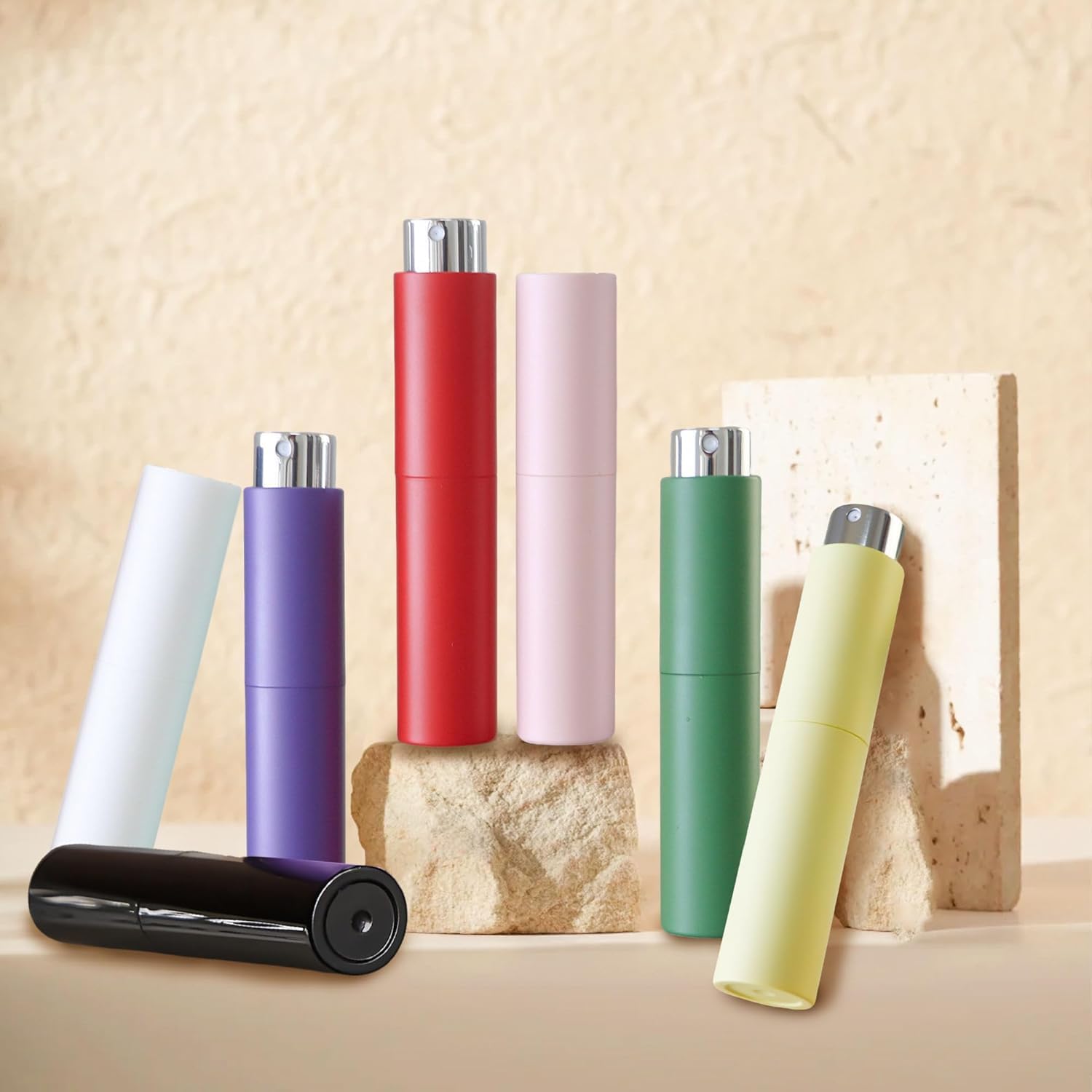 BUNDLEPRO Travel Premium Portable Mini Refillable Empty Bottle Perfume Bottle Travel-Friendly Spray Atomizer, Round Tube Pump, Empty Cosmetic Scent for Fragrance Lovers (Lavender) 2
