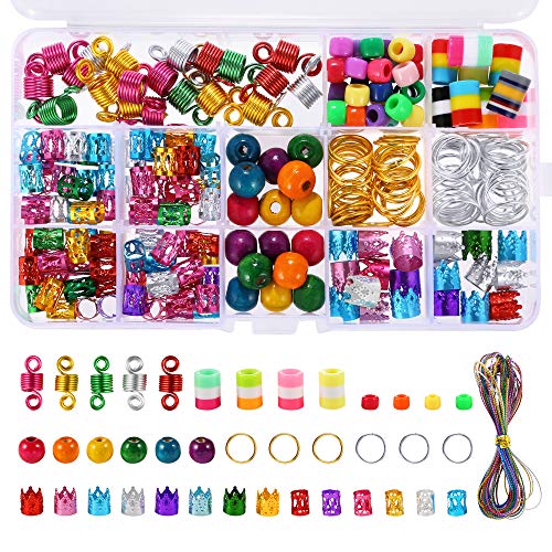 PP OPOUNT 272 Pieces Colorful Dreadlocks Beads DIY Hair Braid Accessories with Braid Rings Hair Hoops, Hair Clips, Wood Beads and colorful Metallic Cord for Hair Decoration