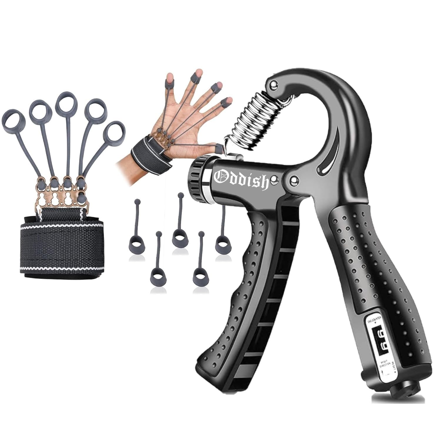 ODDISH; way to fitness Adjustable Hand Grip Strengthener with Built-In Counter & Finger Gripper Set – Forearm, Wrist & Finger Exerciser for Rehab, Rock Climbing, Gaming, Musicians & Home Gym (HG CONTER +FINGER EXERCISE COMBO)