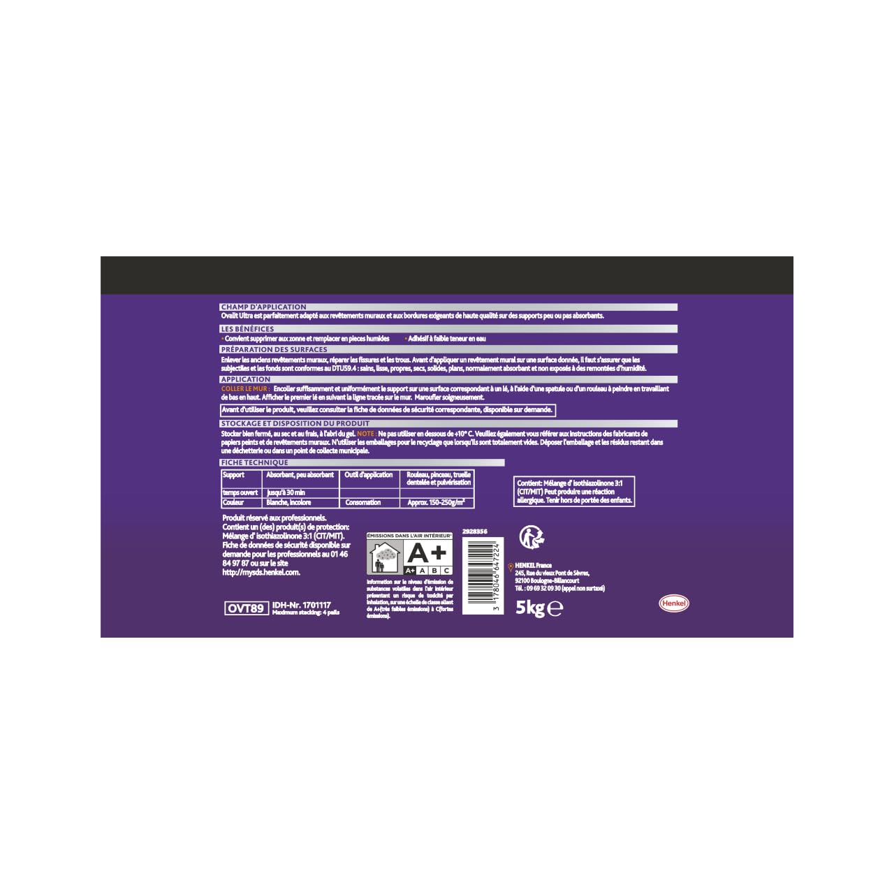 METYLAN Ovalit Ultra, colle prête à l'emploi renforcée pour revêtements muraux plastiques et PVC -Convient aux pièces humides - Seau 5kg