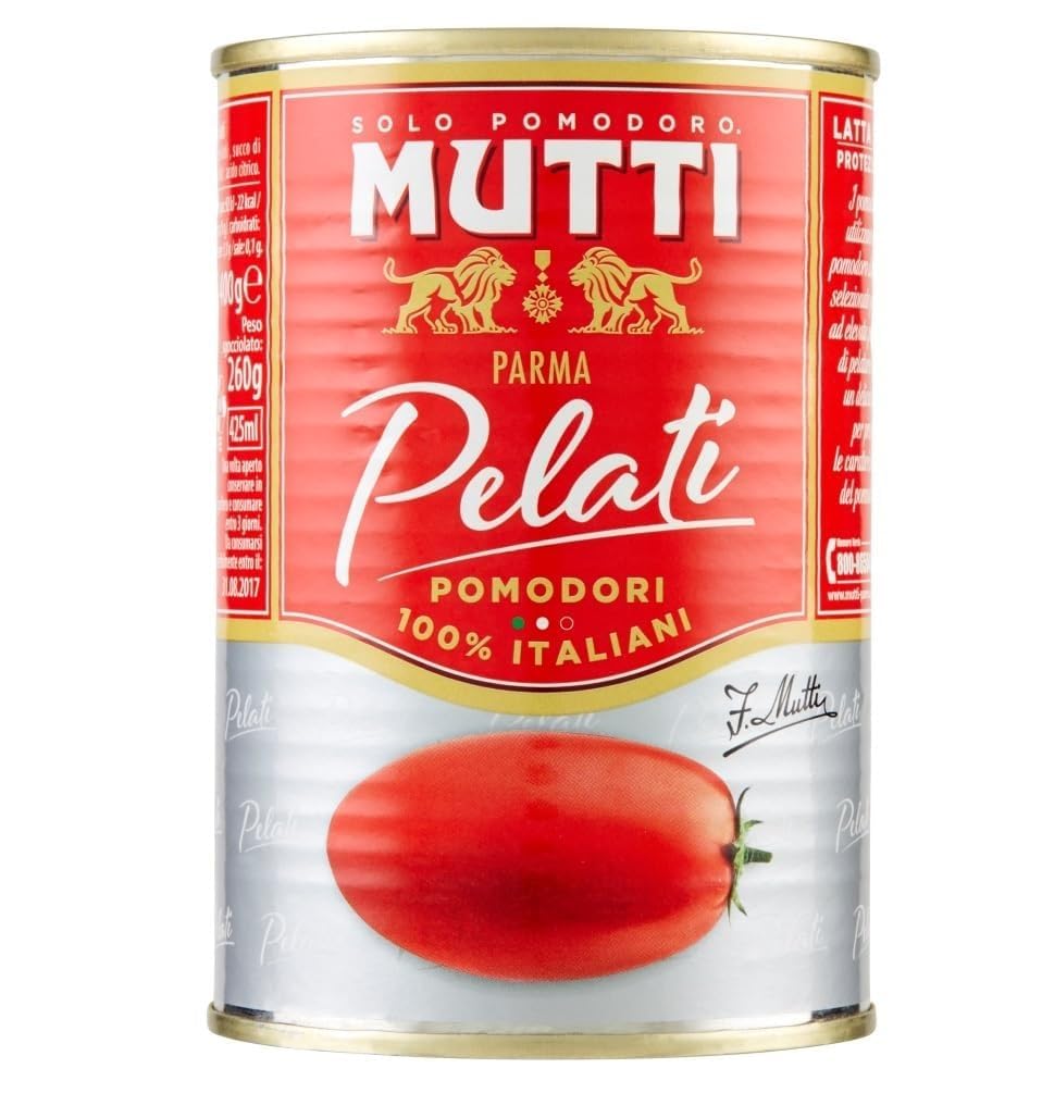 Mutti Pomodori Pelati Tomates pelées 100% tomates italiennes, 24x 400g Canette de sauce aux tomates + Italian Gourmet polpa 400g