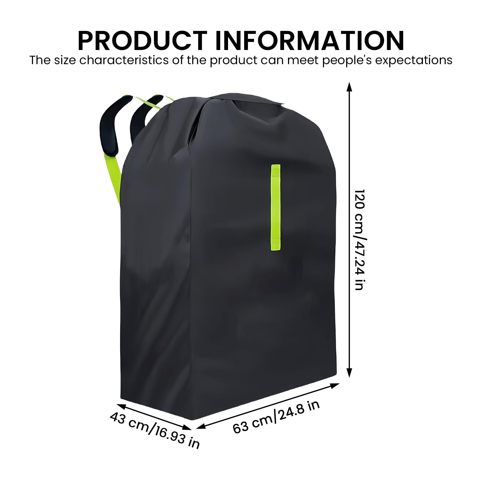 Borsa per il trasporto per passeggino: grande borsa per passeggino 600D per viaggi in aereo, robusta borsa da viaggio impermeabile, 120 x 63 x 43 cm, Nero , unisex