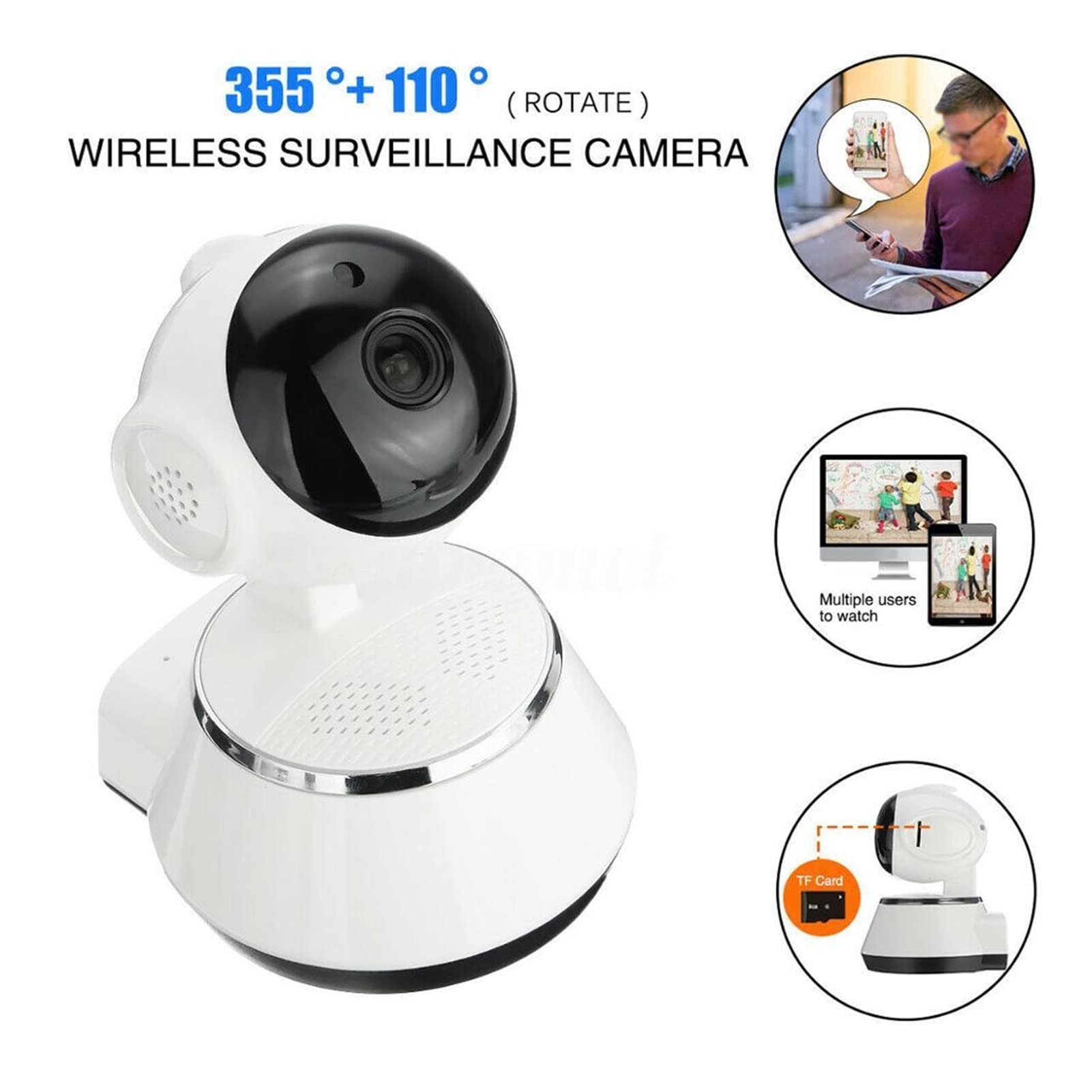 kamera wewnętrzna Alarm wifi kamery krytej IP. Kamera WiFi Wideo Cam Kamera Night Vision Wireless Video Camera 2MP (Color : 1, Size : 1080P)