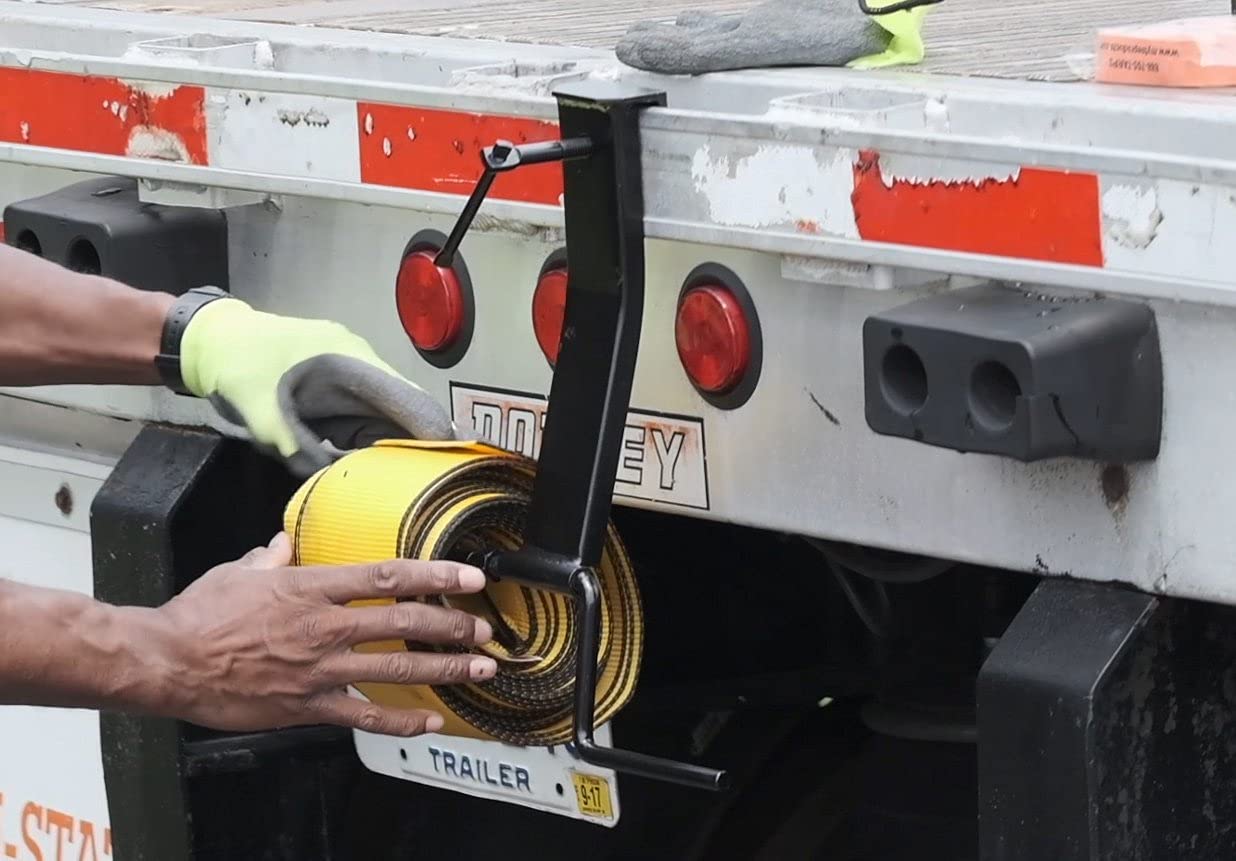 Mytee Products Strap Winder for Flatbed Trailer - Black Powder Coated Steel, Cargo Tie Down Ratchet Strap Winder - Winch Strap Roller for 2