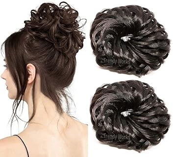 Trendy Works Bun Hair Piece (2 Pieces) Hair Juda Scrunchies Ponytail Hair Extensions for Women Girls (Brown)