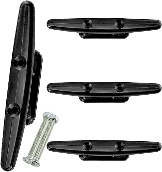 Atom Optics Marine Dock Cleats, 4-8 inch Black Nylon Boat Rope Cleats with Mounting Hardware, Pack of 4