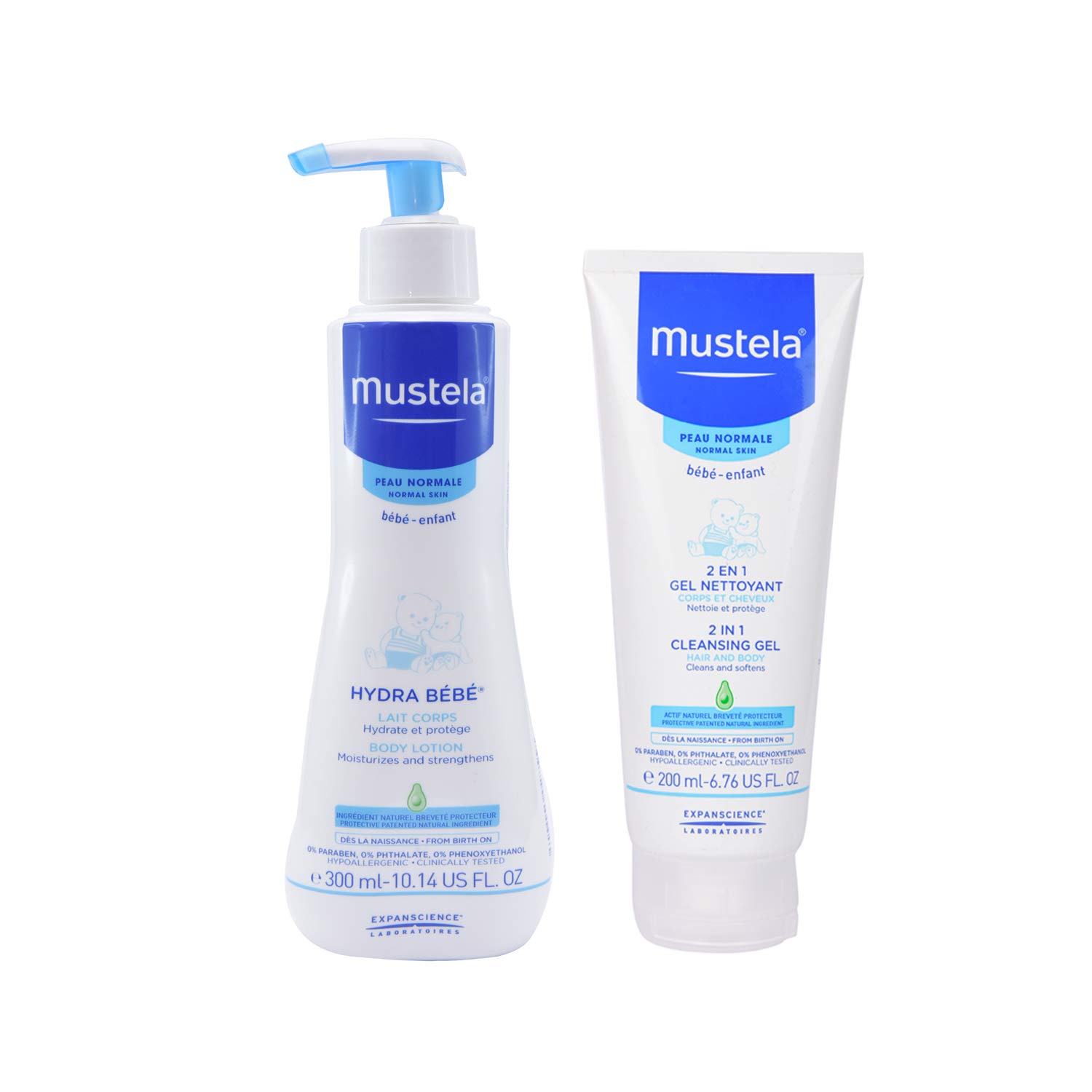 2 in 1 Cleansing Gel, 200ml + Mustela Hydra Bebe Body Lotion, 300ml