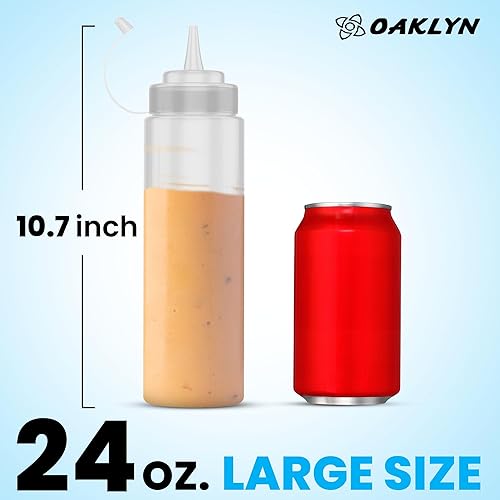 Miniatura 2 de Oaklyn Botellas exprimibles de 24 onzas, paquete de 3 (tamaño grande) – Botellas reutilizables para salsas líquidos, diseño a prueba de fugas,