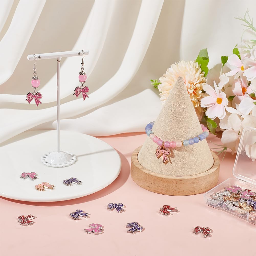 SUNNYCLUE 1 Box 40Pcs 4 Colors Bowknot Charms Bow Charm Alloy Enamel Cute Gold Flat Red Pink Purple Colorful Butterfly Charm for Jewelry Making Charms Women diy Earrings Necklace Bracelets Crafting - Image 3