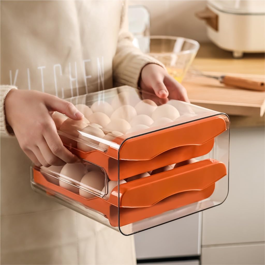 Recipientes para Alimentos Caja de almacenamiento de huevos for refrigerador, cajón de doble capa, soporte for caja de huevos de cocina for el hogar, caja fresca de almacenamiento para Refrigerador Fr