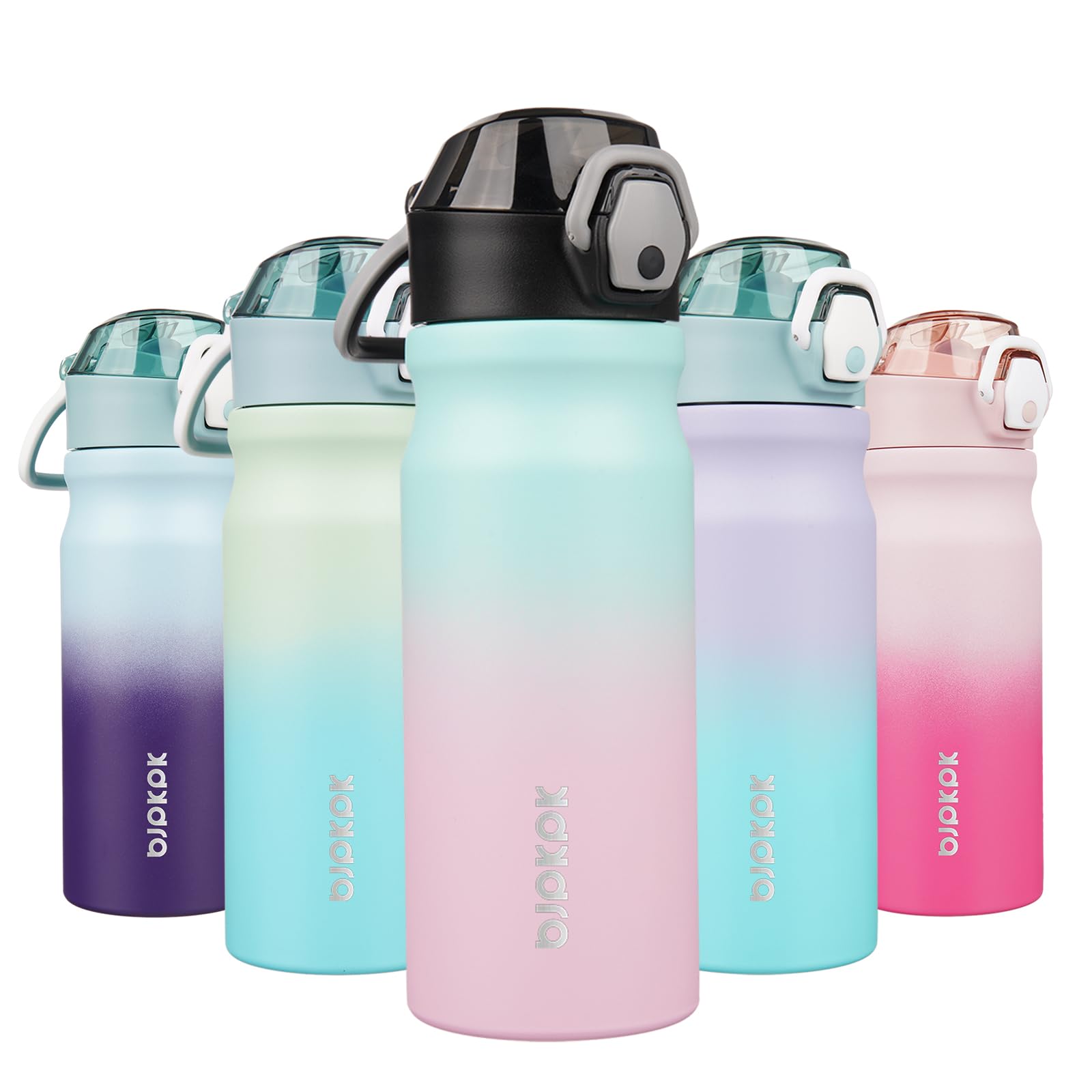 BJPKPK 18 oz Water Bottle with Straw &amp; Handle, Insulated Stainless Flask