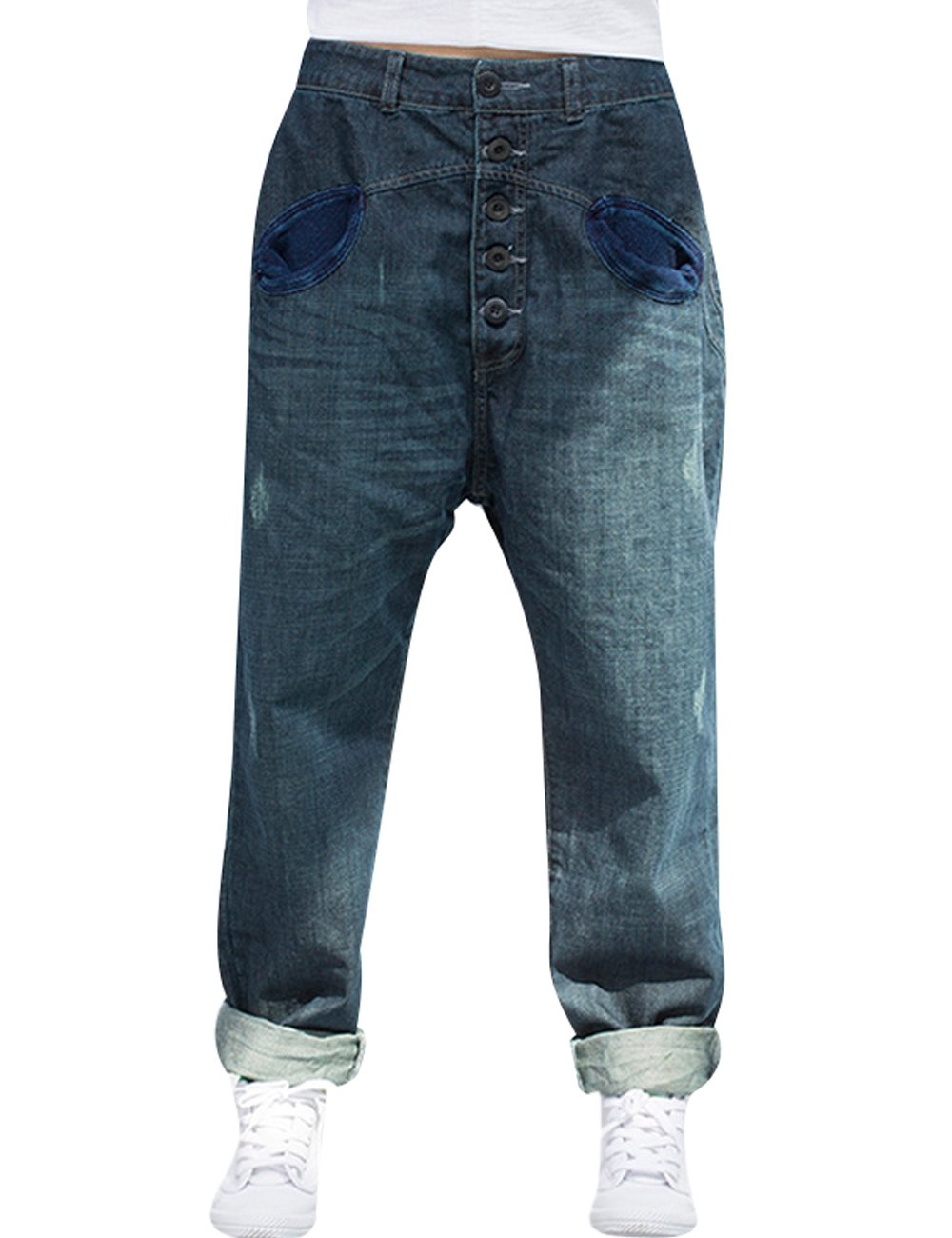 Youlee Femmes Pantalon élastique en Harem de Taille Jeans en Coton