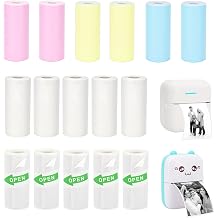 16 Rolls Mini Thermal Printer Paper, Including 5 Rolls Thermal Sticker Paper & 6 Rolls Colorful Plain Paper & 5 Rolls White Plain Paper for Various Mini Portable Printers, 57X25mm