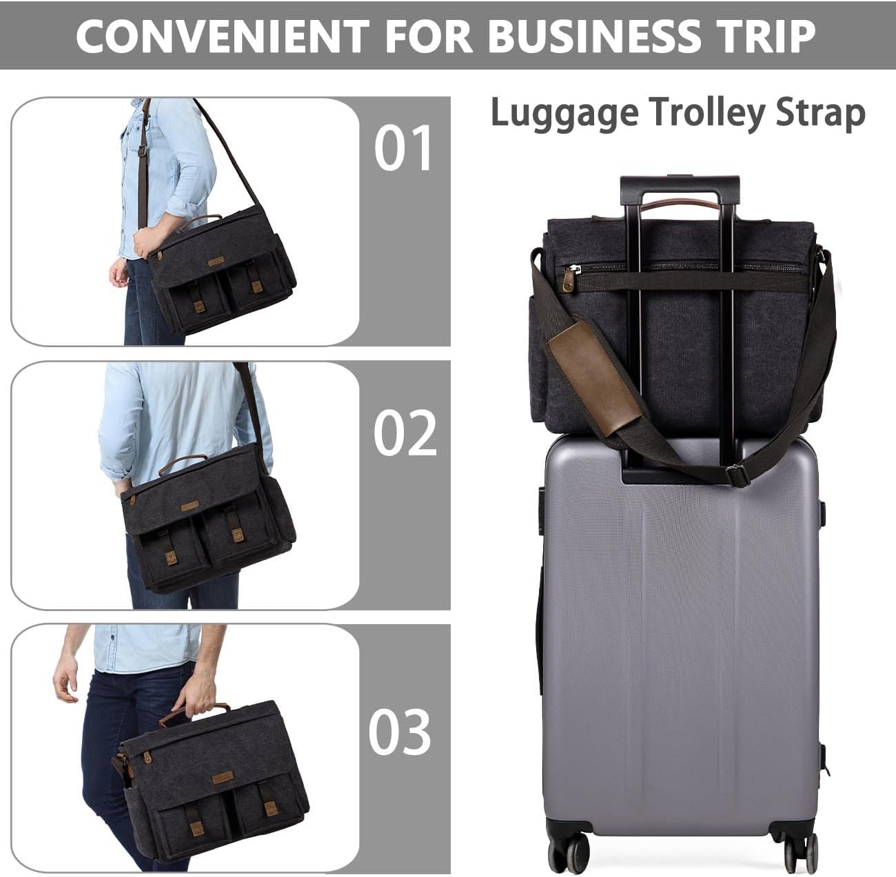 Messenger Bag for Men,VASCHY Vintage Water Resistant Canvas Satchel 14 15.6 17inch Laptop Briefcase - Image 6