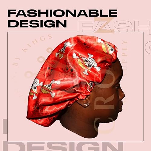 Miniatura 4 de Gorro de Anime con Banda Elástica Suave Ajustable para Mujeres y Hombres Gorros Sedosos para Dormir Tela de Satén Cómoda, Rojo Op