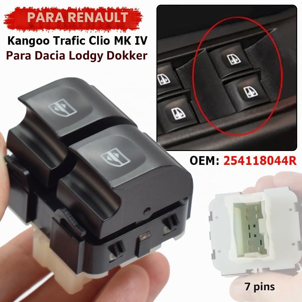 254118044R 254117873R Interruptor eléctrico de elevalunas Compatible con Renault Kangoo Trafic Clio MK IV Dacia Lodgy Dokker