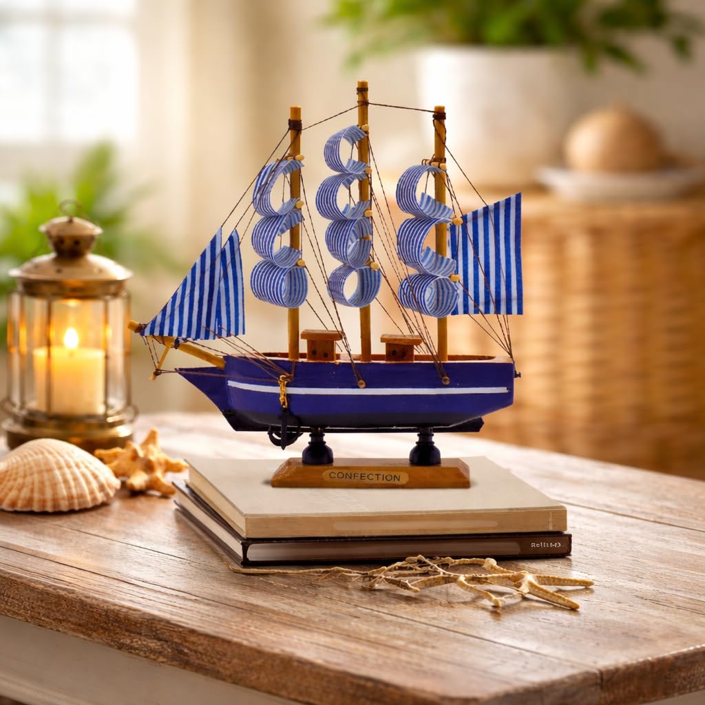 Market99 Wooden Decorative Sailing Ship Showpiece | Nautical Boat Ornament for Home & Office Décor | Blue Sailing Ship Model for Living Room, Tabletop, Shelf Decoration & Festive Season Gifting Market99 Wooden Decorative Sailing Ship Showpiece | Nautical Boat Ornament for Home & Office Décor | Blue Sailing Ship Model for Living Room, Tabletop, Shelf Decoration & Festive Season Gifting