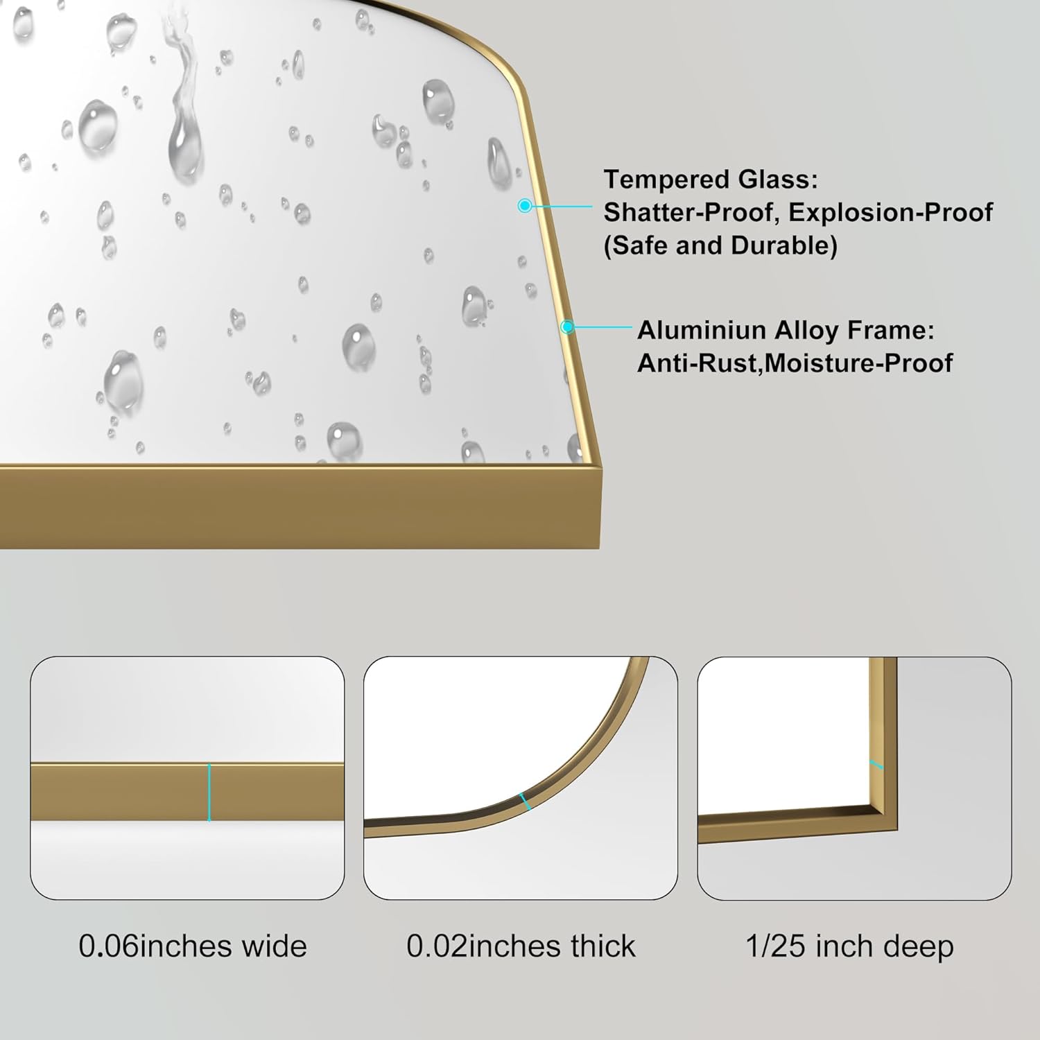 Gold Metal Frame Bathroom Arch Mirror for Over Sink, 15x18 Inch Arched Tempered Mirror, Wall Vanity Mirror for Farmhouse, Modern Luxe Mirror for Bedroom, Living Room, Entryway