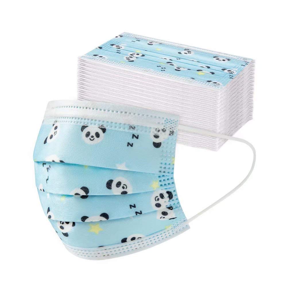 Cute kids Face Mask,Children's 3 Ply Protective Earloop Disposable Face Masks with Blue Pandon Print,50PCS