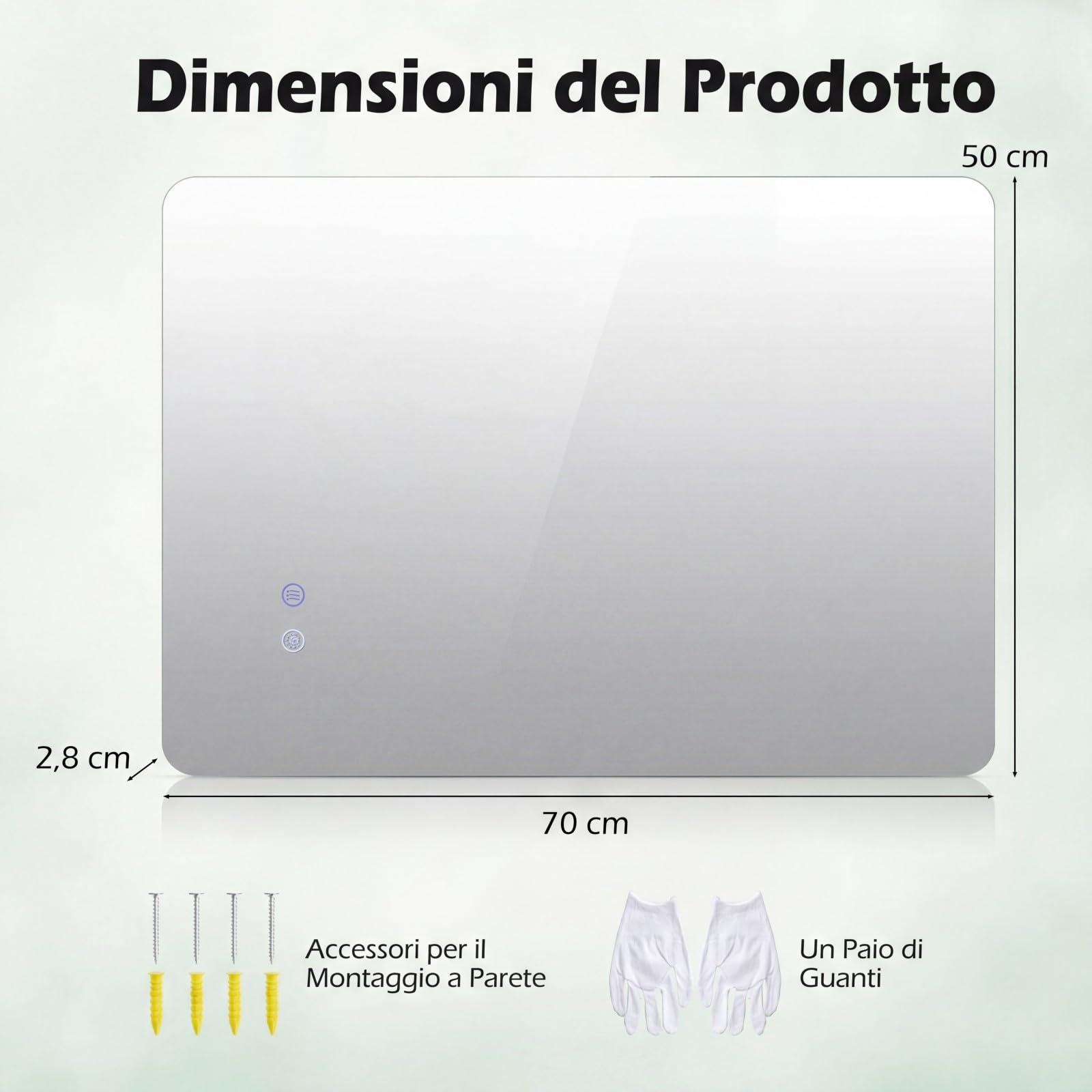 COSTWAY Specchio da Bagno Rettangolare con LED, Specchio da Parete con Luminosità Regolabile, Retroilluminato, Touch Intelligente, Vetro Temperato con Memoria e Anti-Appannamento (70 x 50 x 2,8 cm)