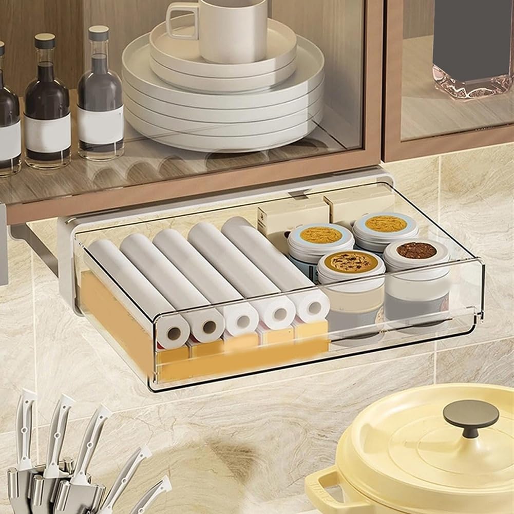 Srutueo Paper Plate Holder, Under Cabinet Drawer Organizer, Plastic Storage Organizer for Kitchen Cabinet, Cabinet Accessories-B