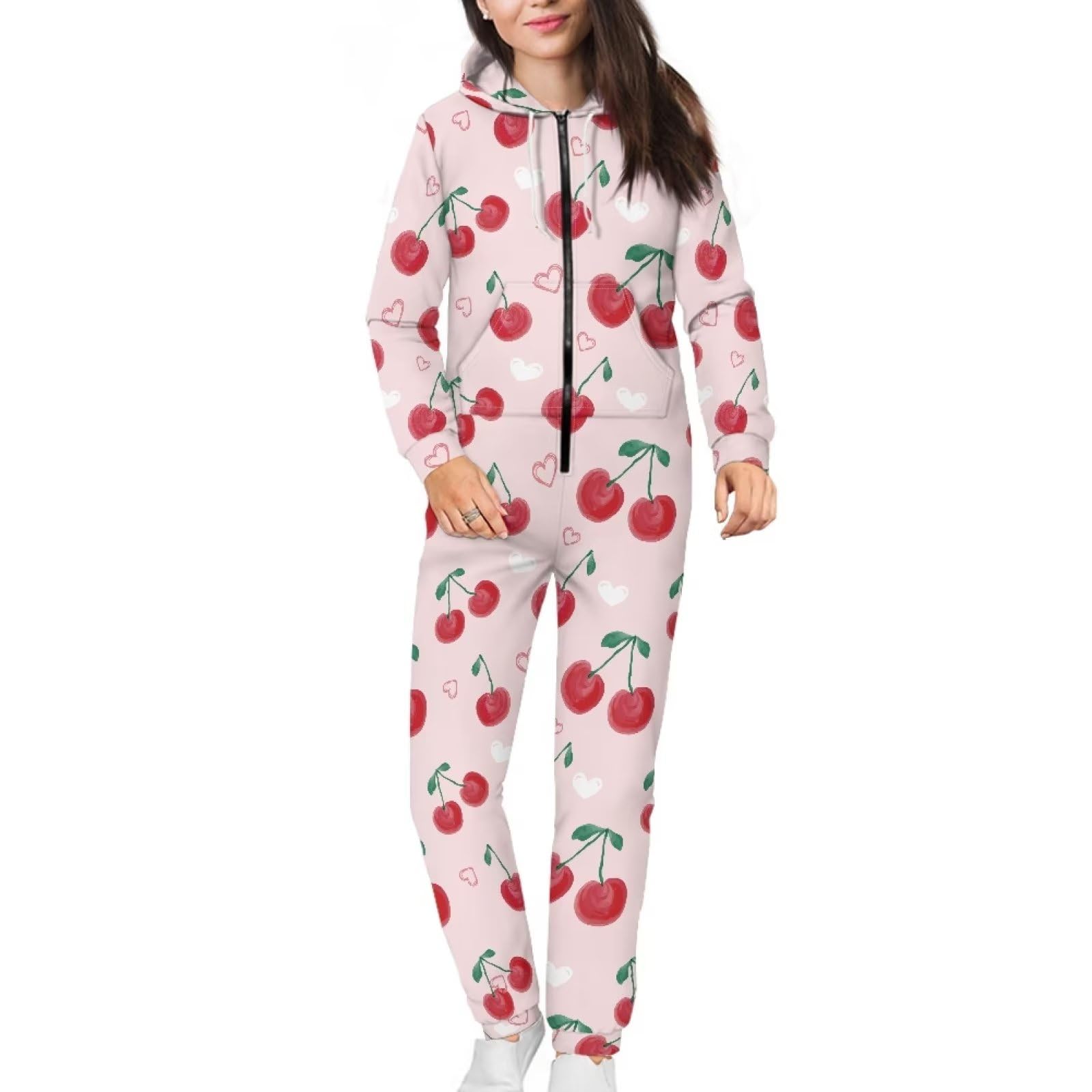 COEQINE Pigiama monopezzo con maniche lunghe per coppia, pigiama moglie con tasca a farfalla Prin tuta per autunno Winer Plus Size S-4XL