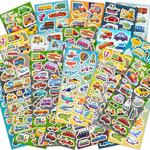 36 Sheets Cars and Trucks Stickers for Kids 700+ Vehicle Transportation Stickers Party Favors Pack Including Cars Construction Fire Trucks Buses Airplane Rocket and More!