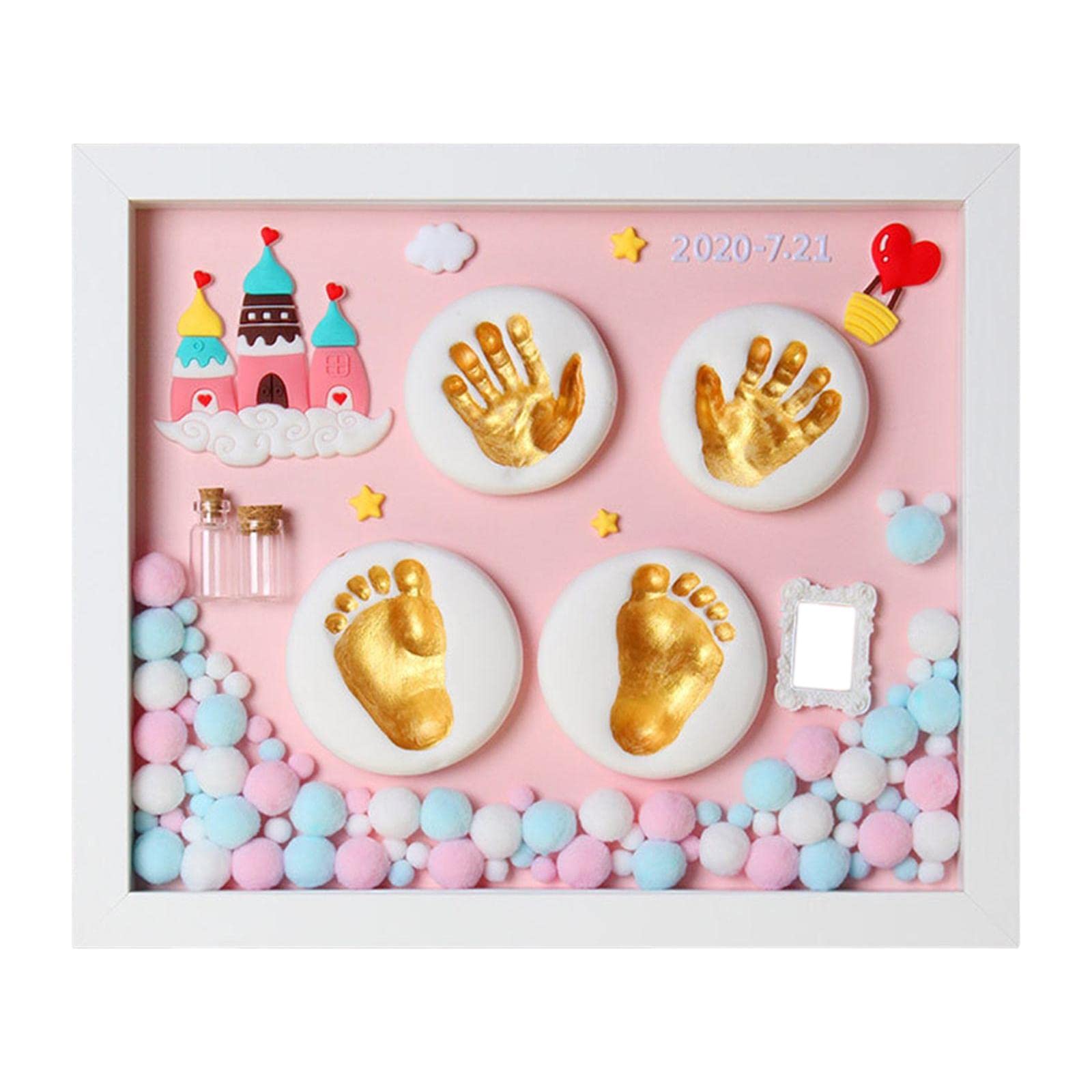 Cornice portafoto per bambini, kit fai da te per impronte di mani e impronte di mani per neonati, regalo con confezione regalo, rosa
