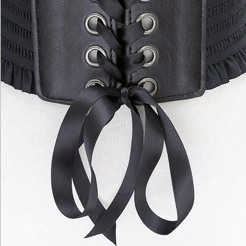 Women Ladies Stretch Belt Tassels Elastic Buckle Wide Dress Corset Waistband Solid Color Belts3