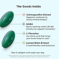 Vista 2 de OLLY Ultra Strength Goodbye Stress Softgels, GABA, Ashwagandha, L-teanina y bálsamo de limón, suplemento para aliviar el estrés, 60