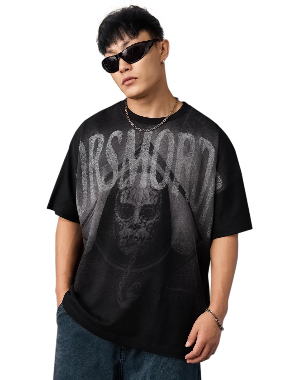 the souled store Harry Potter: Dark Arts Men and Boys Short Sleeves Round Neck Black Graphic Printed Cotton Lightweight All-Season Oversized T-Shirt-picture-25