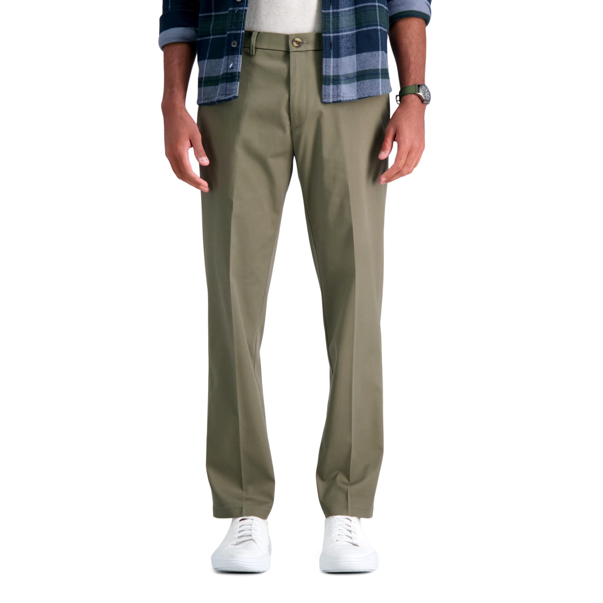 Haggar Men's Iron Free Premium Khaki Straight Fit Flat Front Flex Waist Casual Pant, Toast, 30x32