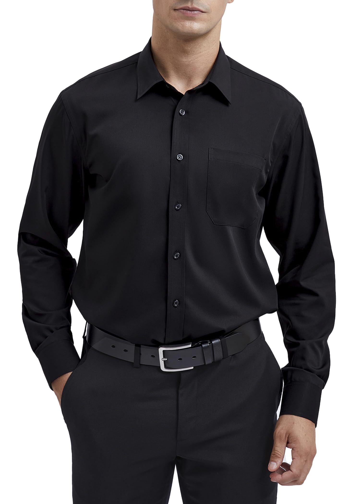 HISDERN Camisa de Manga Larga para Hombre Camisa de Vestir de Negocios Camisa Informal de Ajuste Regular Camisa de Fibra de bambú sin Hierro con Bolsillo S-4XL