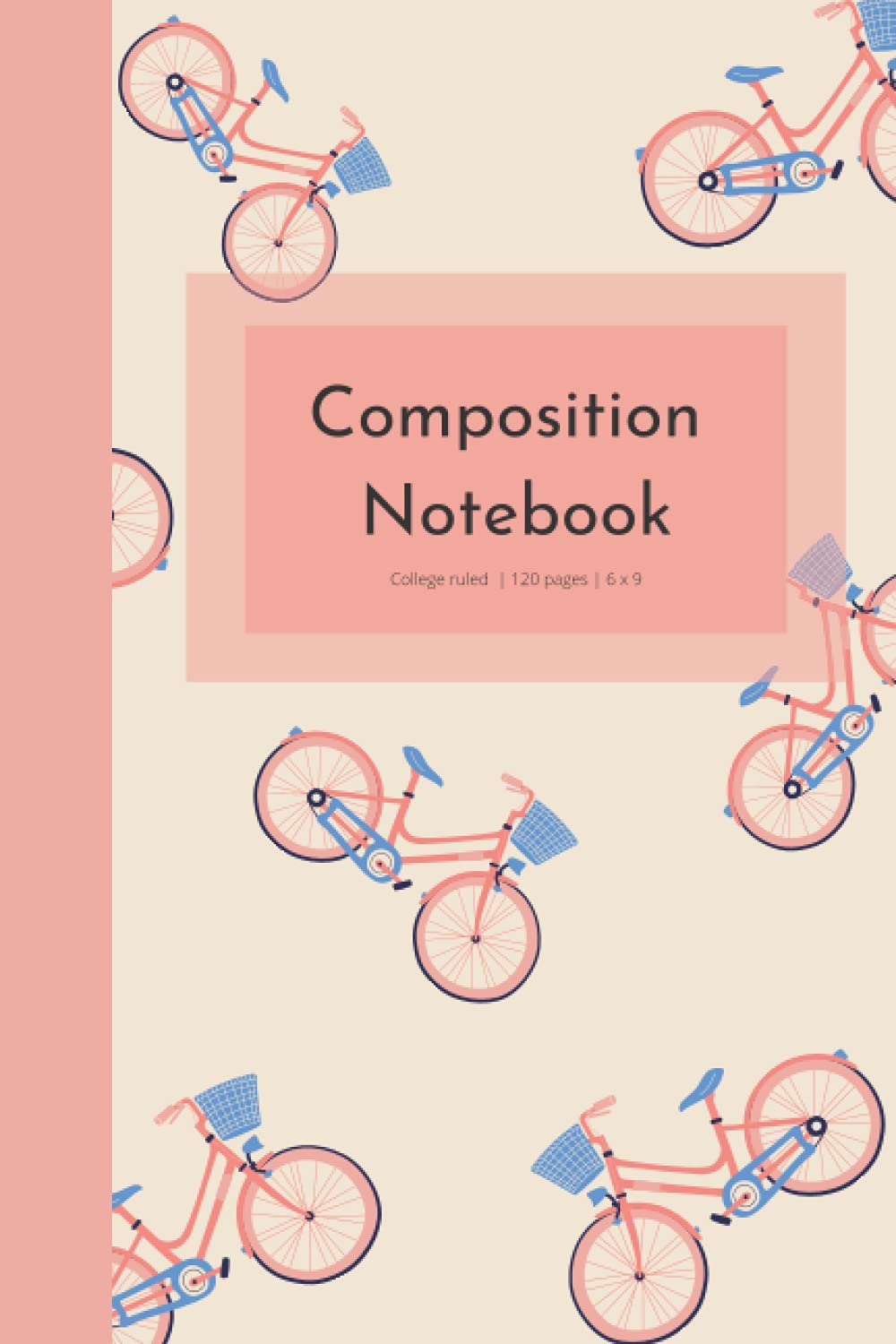 Composition Notebook: Blue and pink bicycle illustrations composition notebook. Wide ruled playful theme bike illustrations gift
