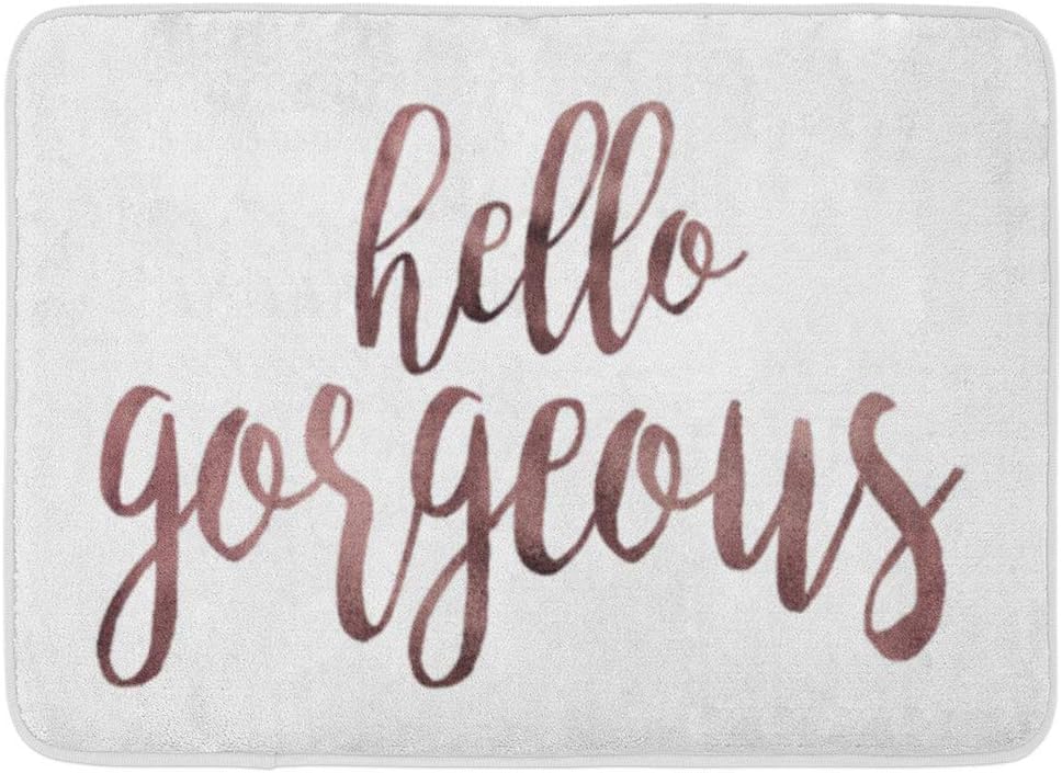Coolest Secret Bath Mat Brush Hello Gorgeous Rose Gold Script Bathroom Decor Rug 16" x 24"