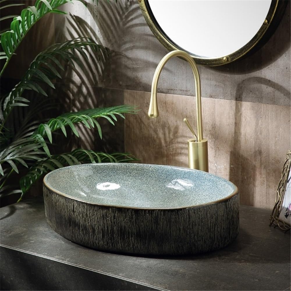 Lavabo da appoggio Oval Bathroom Sink Above Counter Porcelain Ceramic