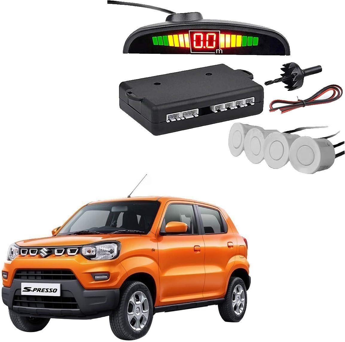 Reverse Car Parking Sensor LED Display WHITE (Universal)Maruti Suzuki Spresso