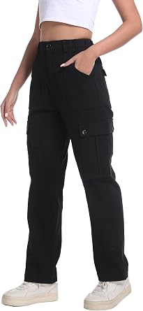 Tronjori Womens Cargo Pants High Waisted Casual Utility Trousers Stretch Straight Leg Streetwear Y2K
