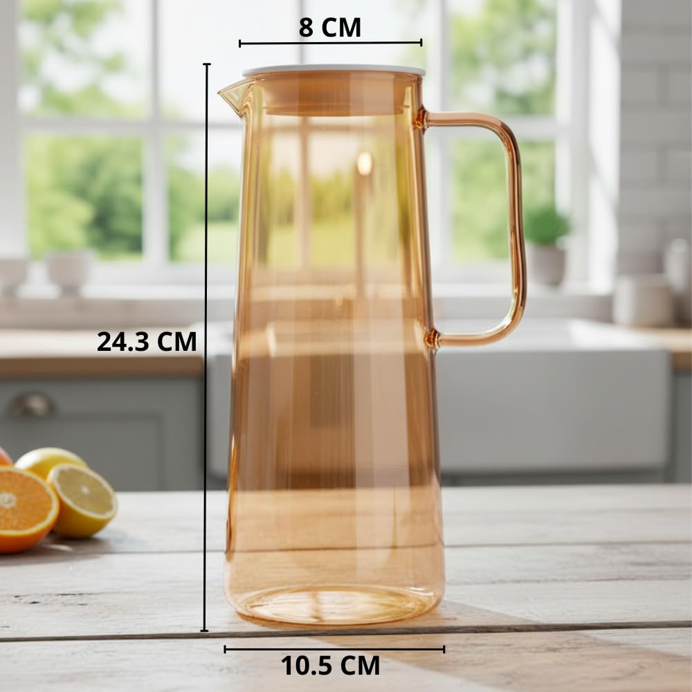 Ginoya brothers Glass Pitcher with lid iced Tea Pitcher Water jug hot Cold Water ice Tea Wine Coffee Milk and Juice (Gold Tea JUG) - Image 2 thumbnail